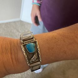 Antique Bulova Watch With Silver And Turquoise Watch Band