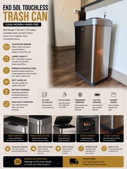 EKO Mirage-T 50L Touchless Trash Can – 13.2 Gallon – Stainless Steel