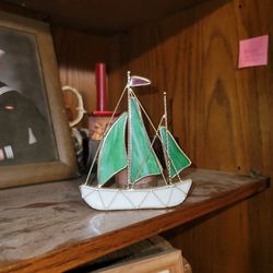 Boat Stain Glass Candle Holder 