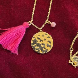 Pappagallo Pink And Gold Tone Tassel And Disc Necklace
