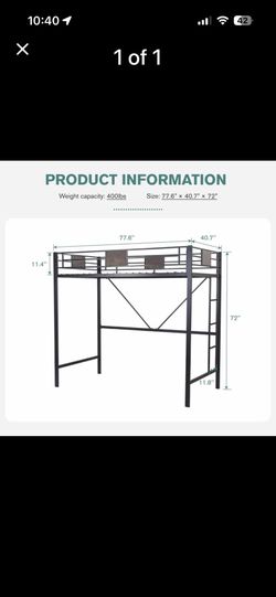 Bed Amolife Metal Frame Loft Bed  with Stairs & Full-Length Guardrail, Black