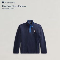 POLO RALPH LAUREN NAVY SKI BEAR 1/2 SNAP BOYS PULLOVER FLEECE SIZE LARGE-XL