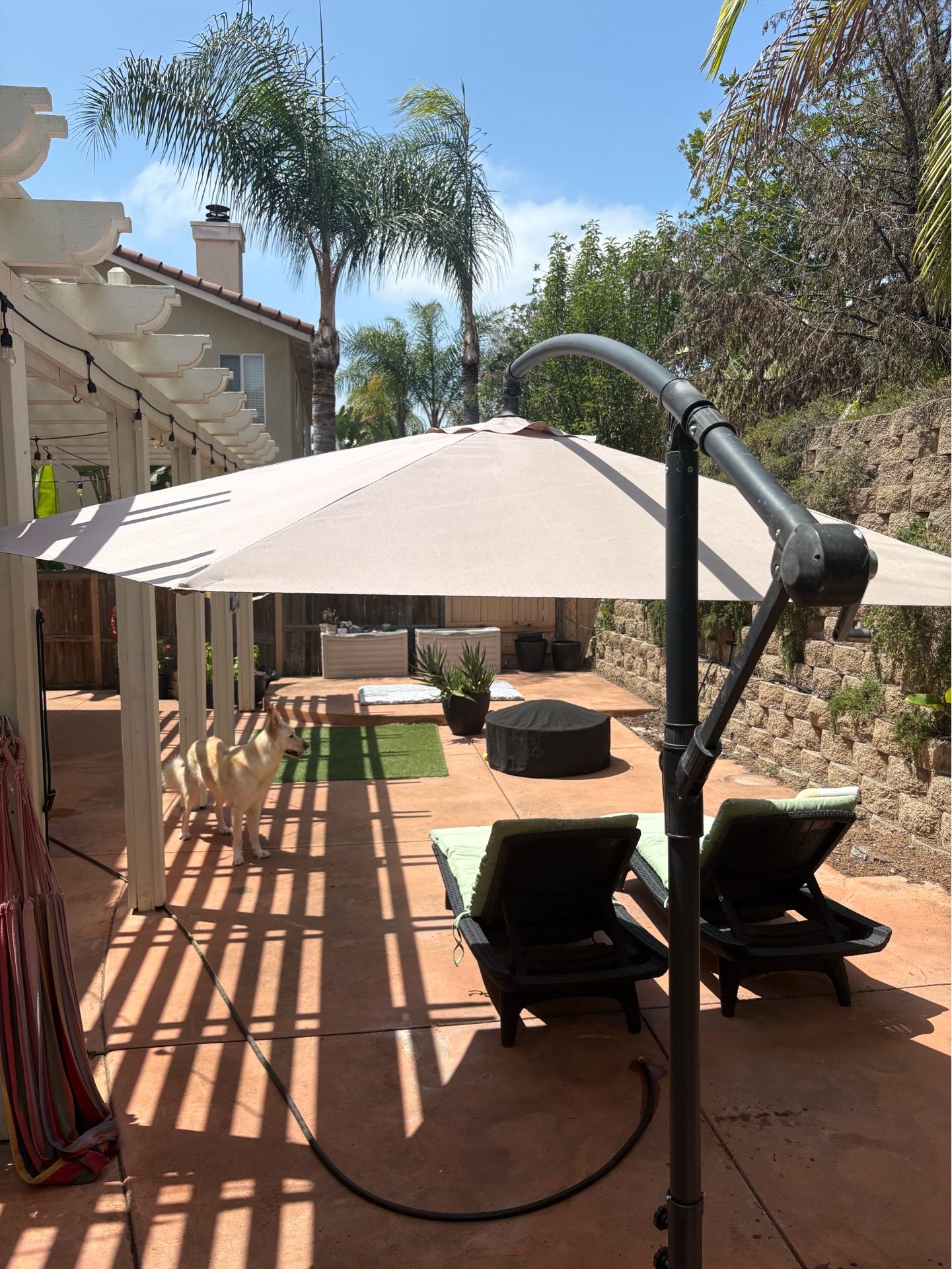 9’ Cantilever Offset Patio Umbrella w/ Base Weights & New Canopy