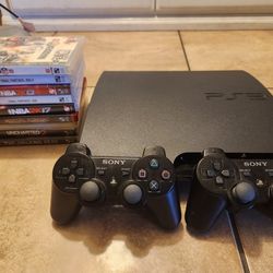 Used Sony PlayStation 3 PS3 Slim Console - 2 Controllers - Black