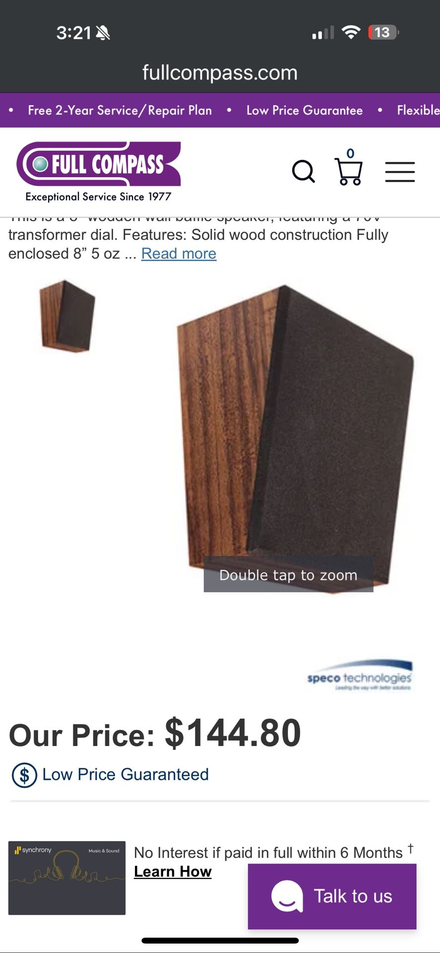 Speco 8 inch enclosed front wall sloped baffle speaker