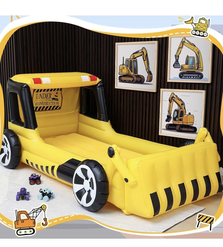Yellow Excavator Toddler Travel Bed