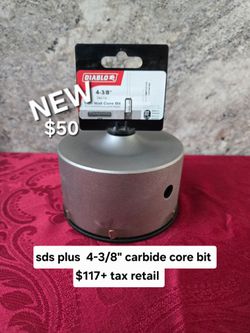 New Diablo 4-3/8" carbide core bit sds plus , $117+tax retail