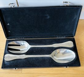 Norwegian Pewter by Askvoll Brug, Stuffing Spoon & Fork w/box, Cast Pewter, Norway. 13 1/2”.