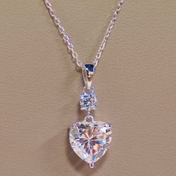 Diamonique Classics Heart Pendant Necklace - Sterling Silver