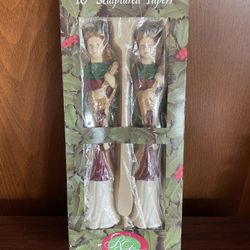 New Christmas Angel Candle Pair 10” Sculptured Tapers Gold Lute Robert Alan