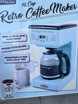 Brand New Nostalgia Retro 12-Cup Programmable Coffee Maker (Aqua Blue