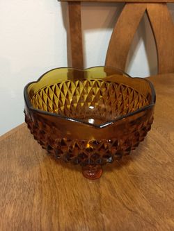 Amber Brown hobnail footed candy dish