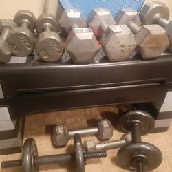 3×5  2×8  1×10  3× 15 1 × 20  Waights &  4 Iron Plates Of 6pond Donut Weights With Two Bars And 4  Bar Holders Two New Step Benches  For 200 OBO