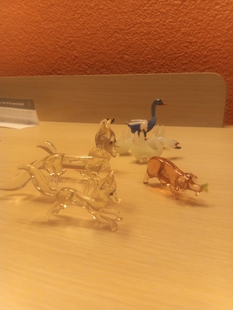 Hand Blown Crystal Figurines . Set