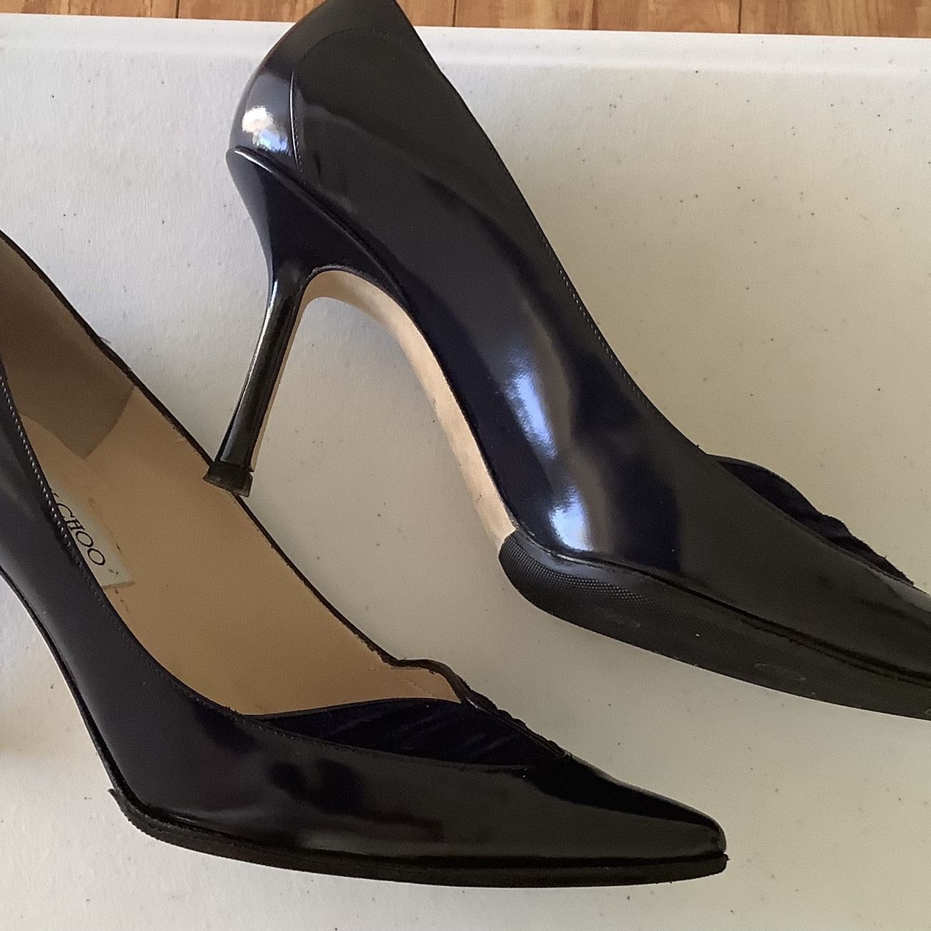 JIMMY CHOO Women Shoes Heels,  Size 71/2 (38),  Color Glossy Kid/Suede Navy