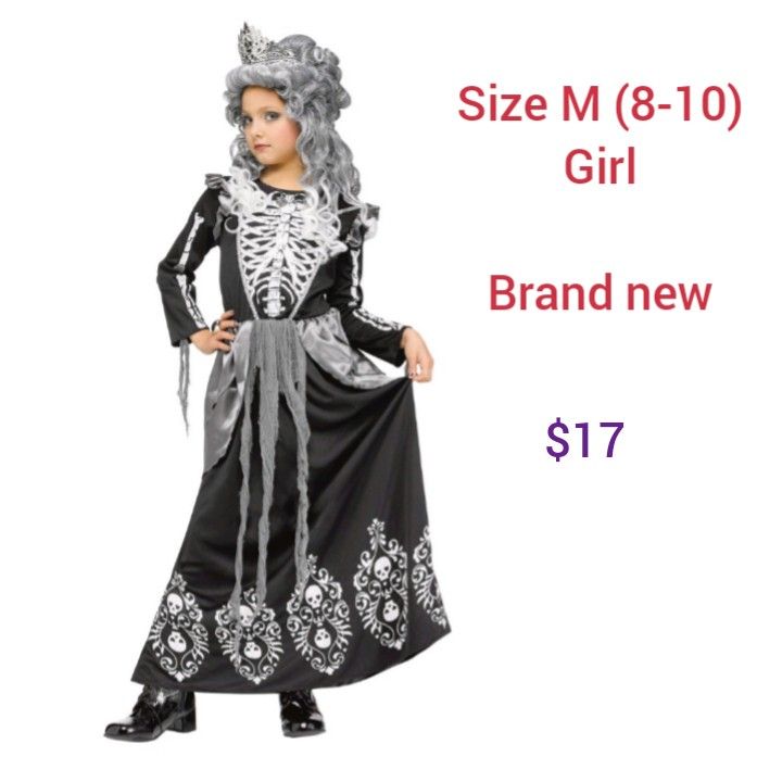 Brand new Halloween costume. Size M 8-10 girl. Skeleton queen