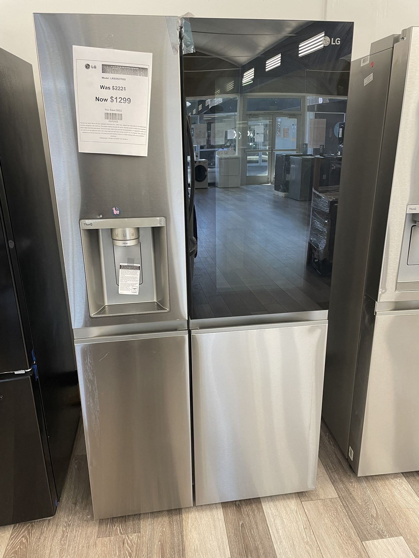 LG 27 Cu.ft Side By Side Instaview Refrigerator With Craft Ice 