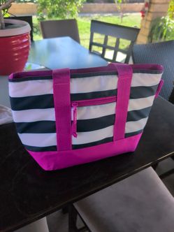 Insulated Tote Cooler Bag Black White Stripe