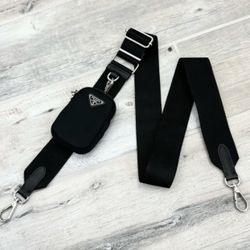 Prada Black Canvas Logo Saffiano Leather Trim Adjustable Strap w/ Nylon Pouch. 100% authentic. 