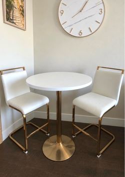 White and Gold Bar Height Chairs and Table