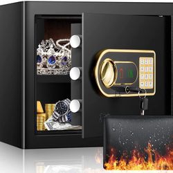 1.2 Cub Home Safe Fireproof Waterproof, Fireproof Safe with Waterproof Fireproof Money Bag and Emergency Battery Box, Security Safe Box for Firearm Ca
