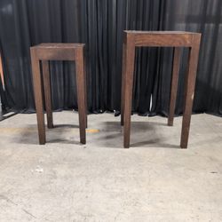 Pair of Dark Brown Wood Square End Tables