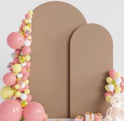 Wedding Arch Backdrop Cover 7.2FT, 6FT Set of 2 Spandex Fitted Nude Brown for Round Top Chiara Stands - Birthday Party Ceremony Decor Brand new in bo