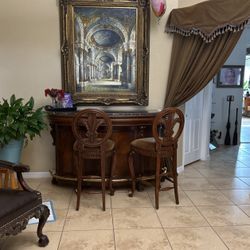 Bar, Bar Stools And Art Wall