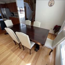 Cherry Wood Table With Six Leather Chairman