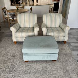 Two Cassidy Accent chairs one Cassidy Ottoman teal with guardsman protection