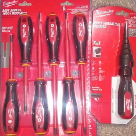 6 Pc 1000v Insulated Slim Tip Screw Driver Set & 7in1 Conduit Reamer W/ ECX Bit