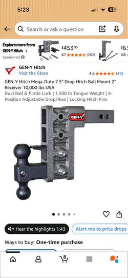 GEN-Y Hitch Mega-Duty 7.5" Drop Hitch Ball Mount