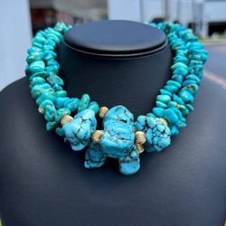 Jewelry Navajo Antique stainless steel plated yellow gold raw turquoise necklace chain 16" 15.0mm width 246.90g