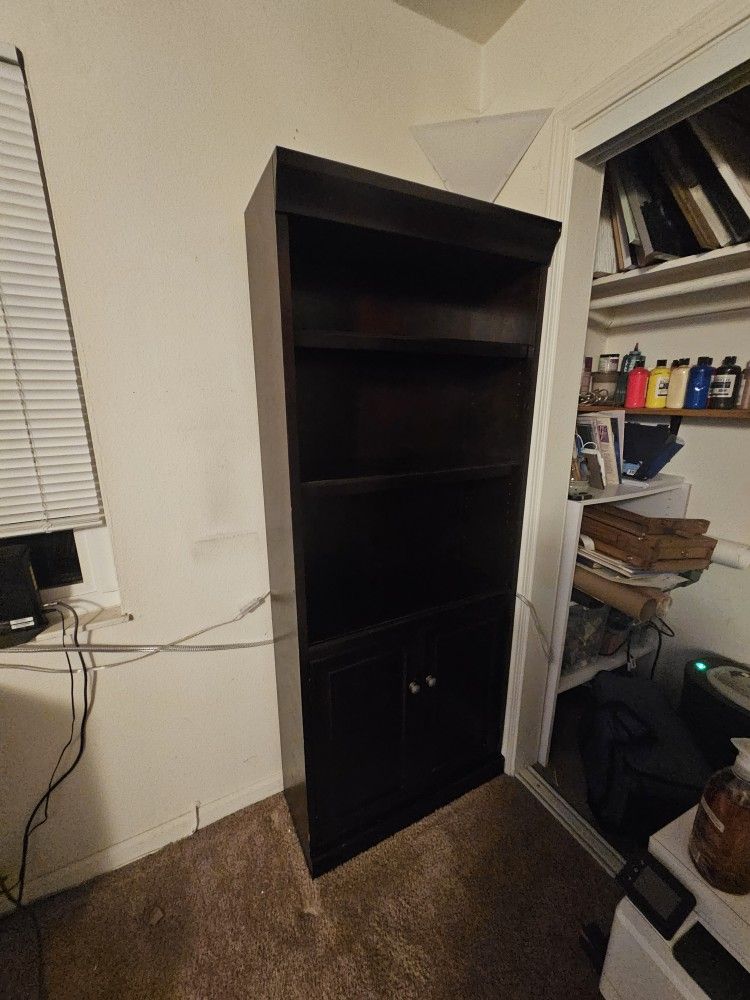 Solid Wood Bookshelf With Hidden Storage.