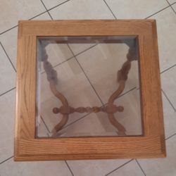 Real Wood End Table with Glass Insert
