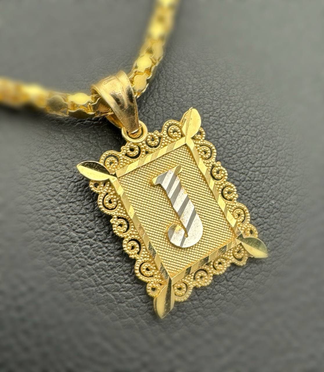 Jewelry 10k solid yellow two tone gold Letter J Pendant charm