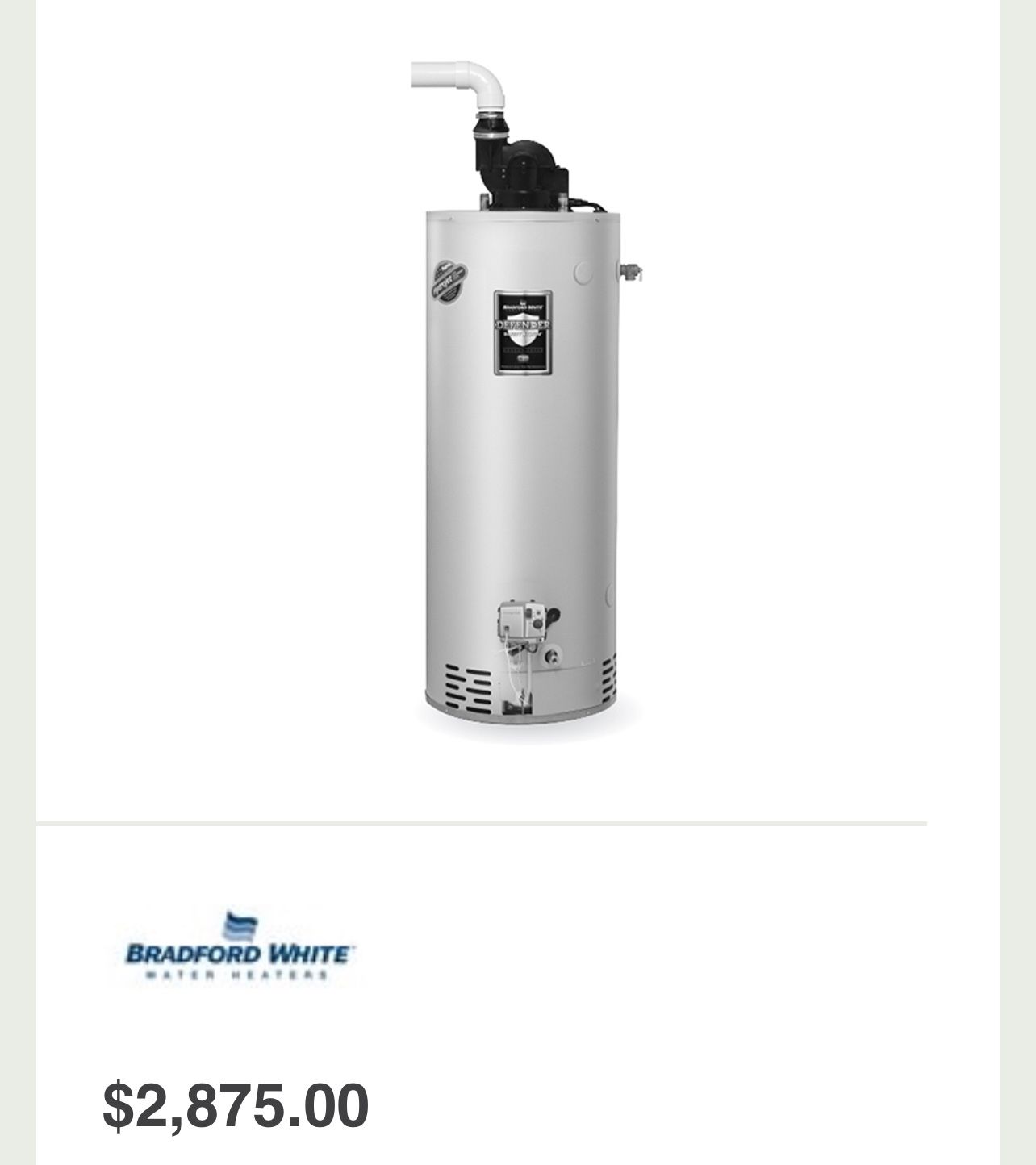 75 Gallon Bradford Defender Water Heater Power Vented Natural Gas