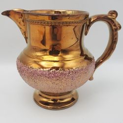 Antique Victorian Copper Lustre Pink Sand Band Creamer