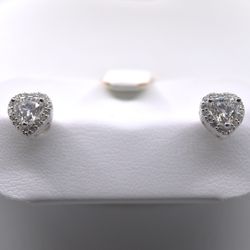 925 Silver Moissanite Halo Heart Earrings