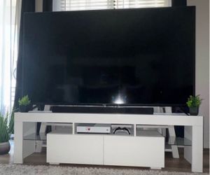 Modern White TV Stand with Drawers