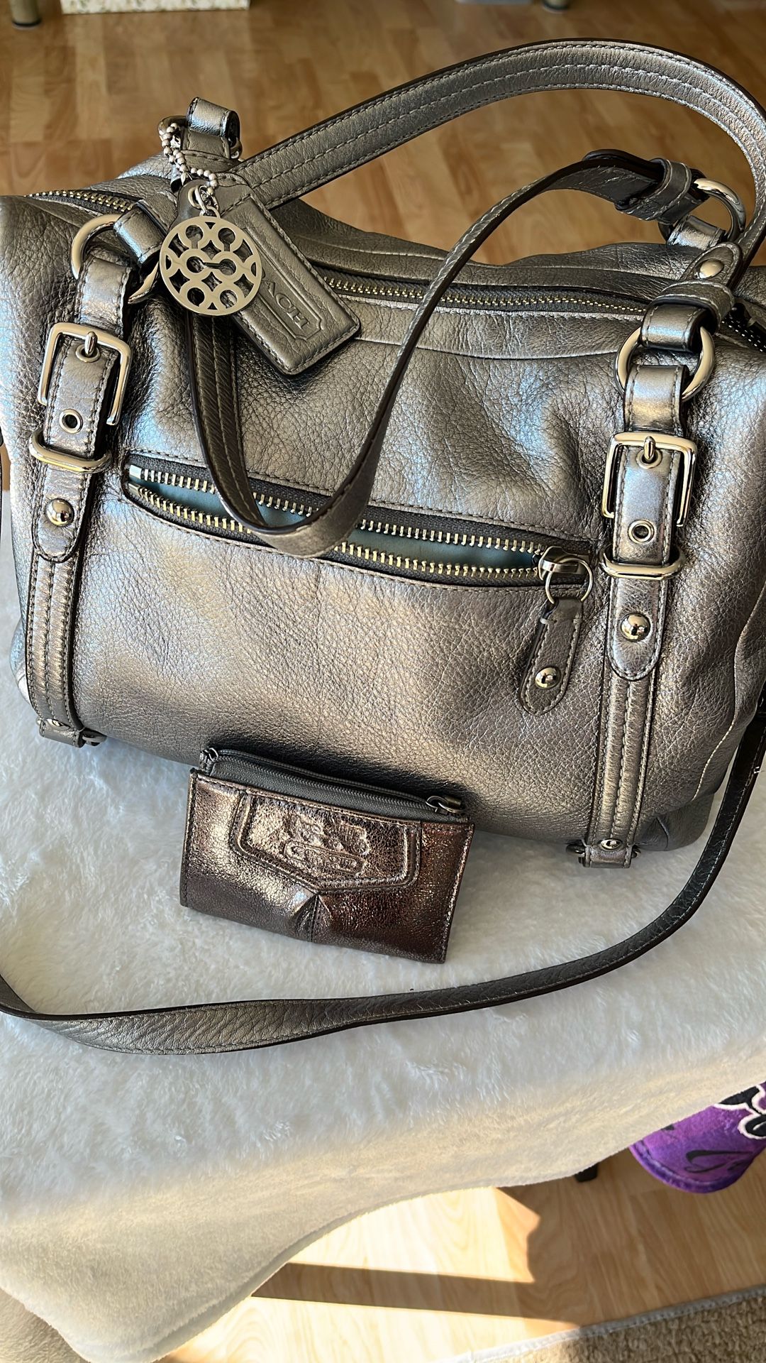 Coach Purse Silver With Small Coin Purse