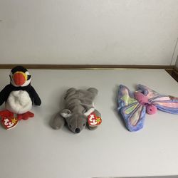 Set of 3 Ty Original Beanie Babies – Flitter, Mel & Puffer – Pre-Owned