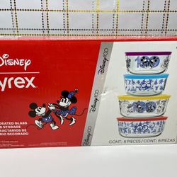 Disney “100 Year Anniversary” 8pc Pyrex Glass Food Storage SET 4 Bowls & 4 Lids