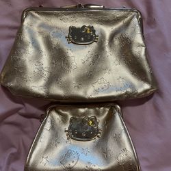 Used but very much still useable. 2008 Sanrio Hello Kitty Gold Color Coin Purse and Clutch. Outside is pretty much intact except for the picture I pos