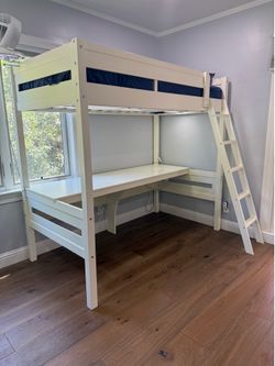 White Twin Loft Bed with Built-In Desk & Ladder