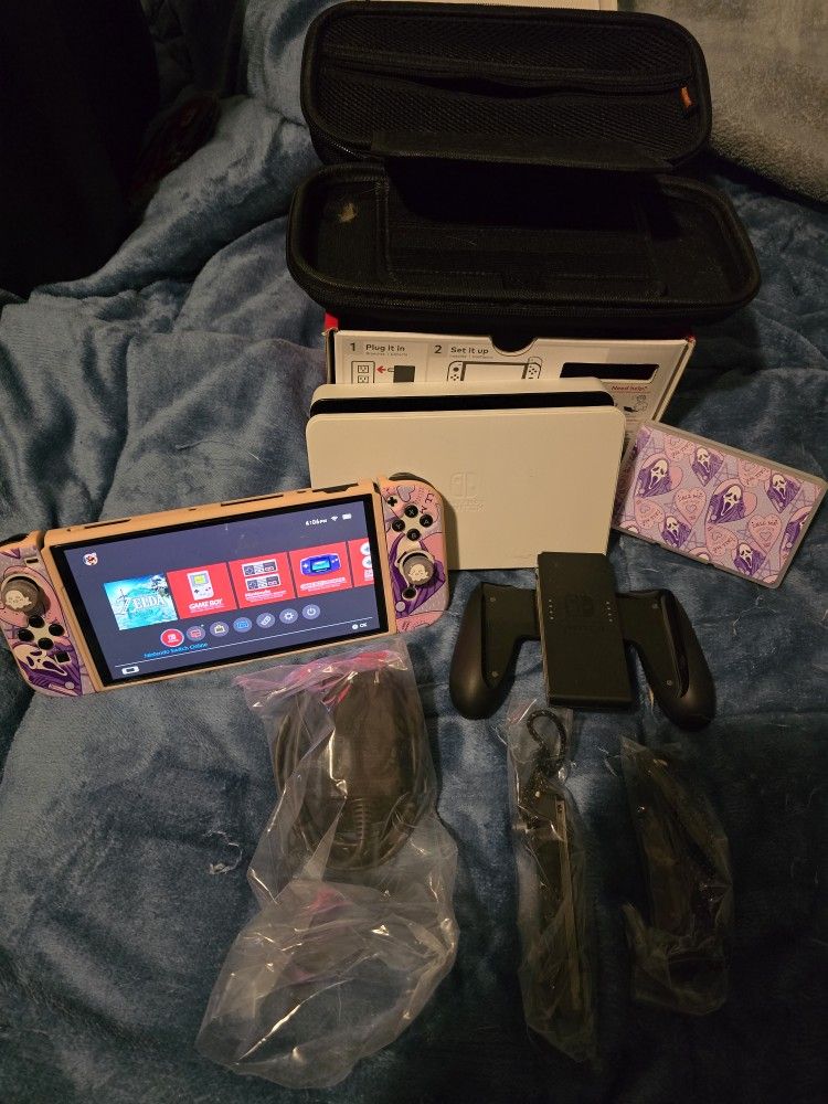 Nintendo Switch OLED- White, Complete With Manuals, Barely Used, Practically New- pink ghostface