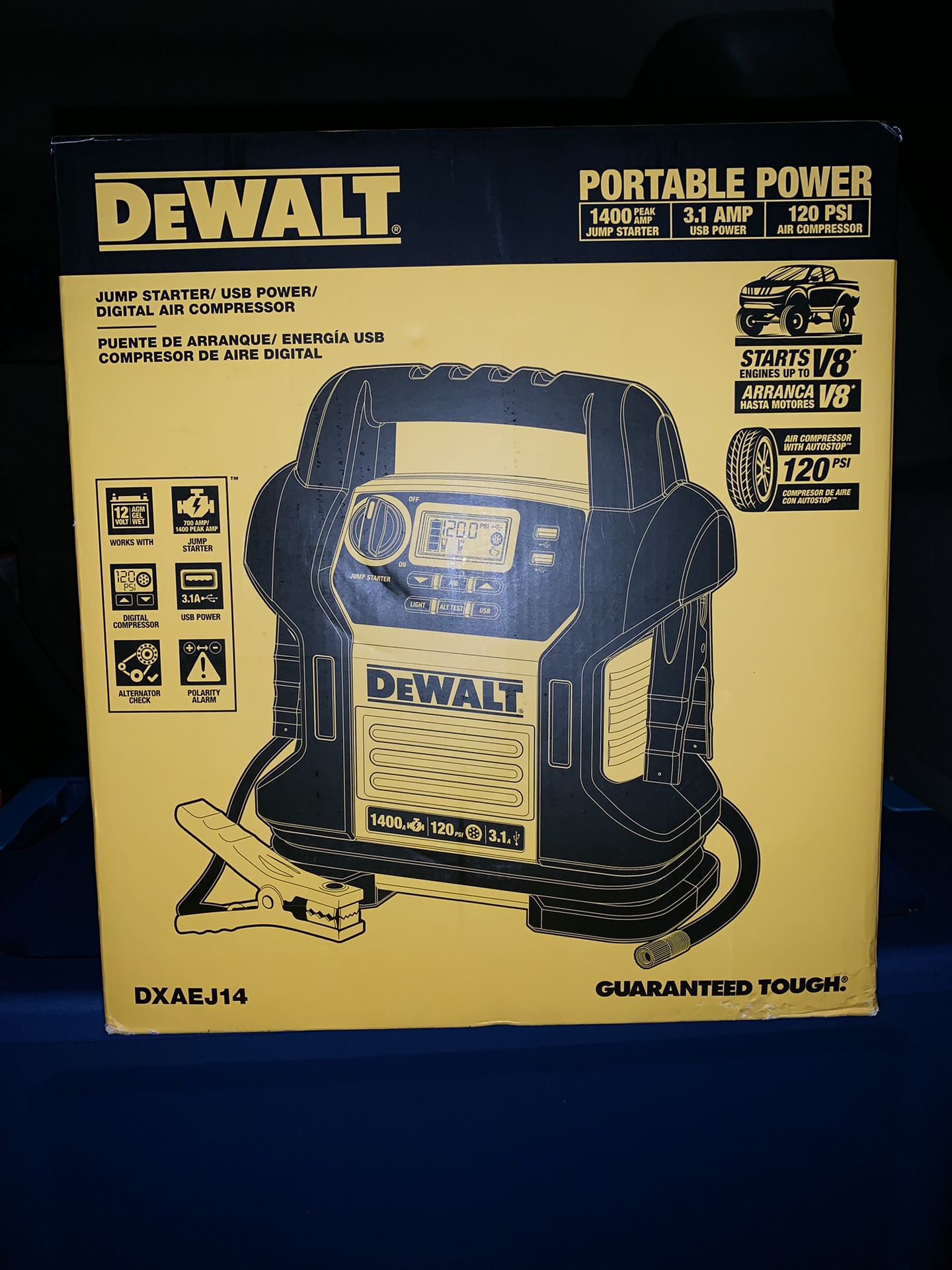Dewalt power station! Jump starter and outlets with 120psi air compressor! Also See 6 More Items!