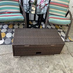 Brown Rattan Wicker Outdoor with Storage Table Ottoman