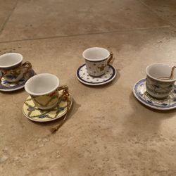 Four New Ceramic Teacup Christmas or Tea Party Ornaments