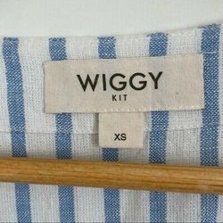 Wiggy Kit Striped Cotton Flax Dress Blue White Size XS

